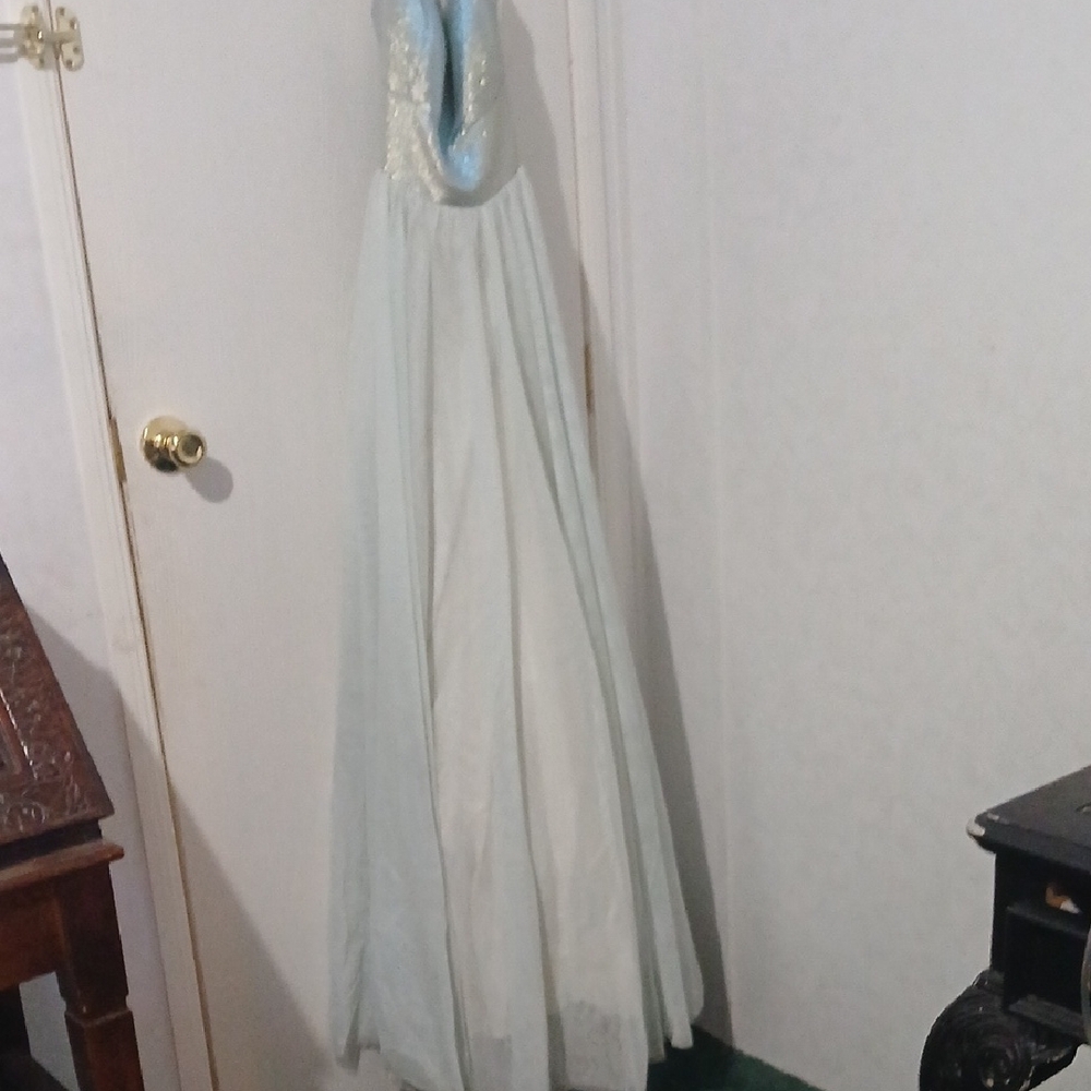 B Darlin Shimmering Light Blue Dress